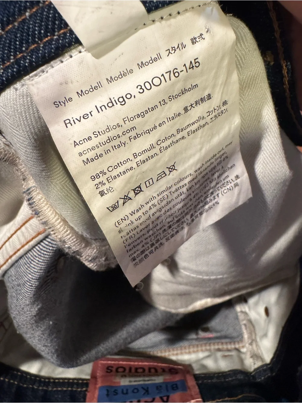 Acne Studios Blå Konst River Indigo Jeans Mens 34 Made In Italy